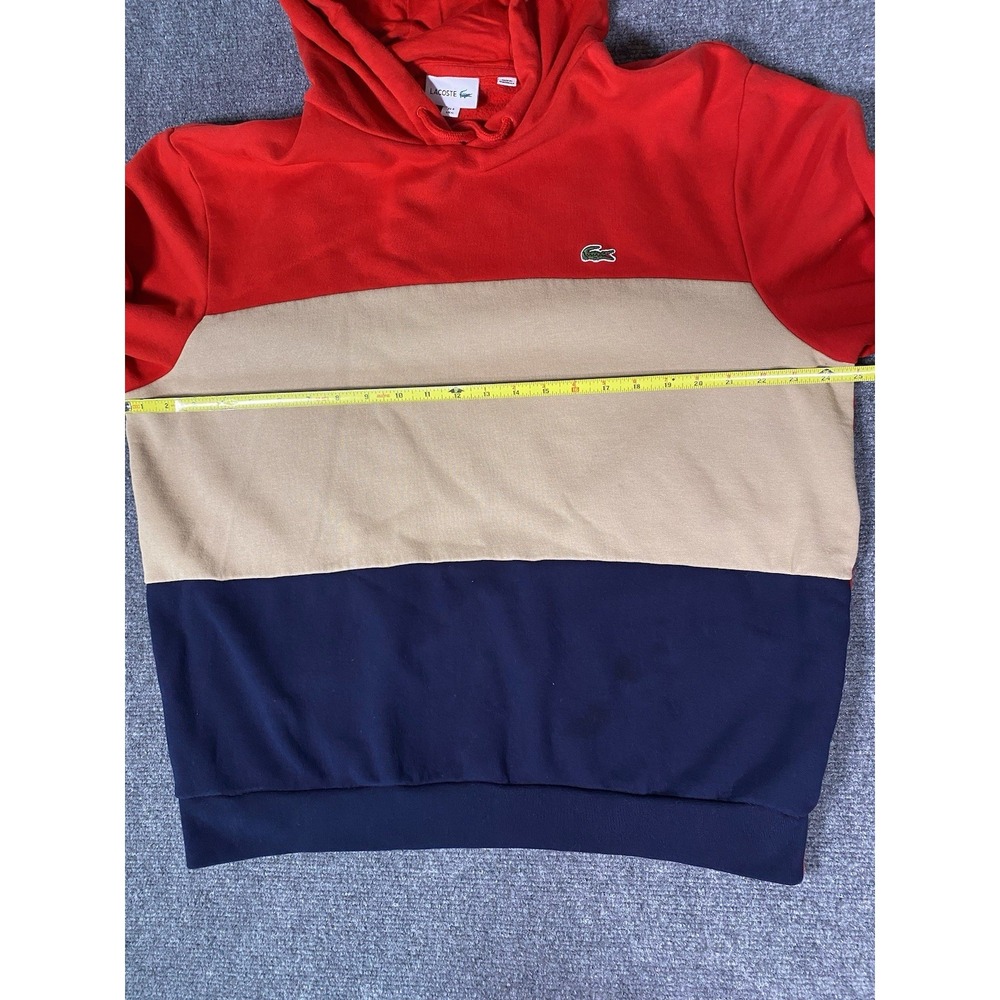 Lacoste Men's Hooded Colorblock Red Blue Cream Classic Sweatshirt Size XL - Picture 5 of 8
